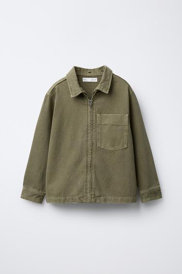 SURCHEMISE EN SERGE À CAPUCHE AMOVIBLE - Kaki de Zara - Image 1