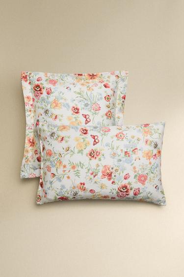 FLORAL PRINT SATEEN PILLOWCASE - Oyster-white by Zara