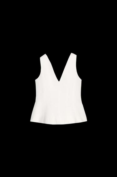Zara ZW COLLECTION LINEN BLEND VOLUME VEST - Ecru