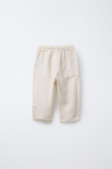 PANTALON DROIT AVEC LIN - Écru de Zara - Image 1