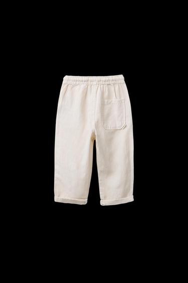 LINEN BLEND STRAIGHT TROUSERS - Ecru by Zara