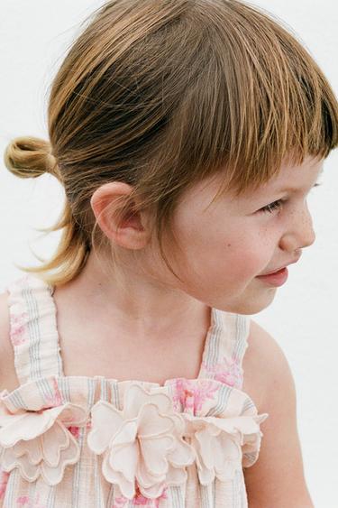 Zara STRIPED AND FLORAL DRESS - Peach