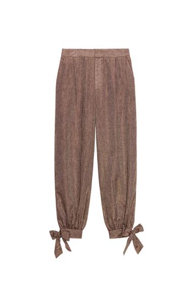 QUẦN BOMBACHO DÂY BUỘC VẢI LINEN - Màu nâu/nâu nhạt từ Zara