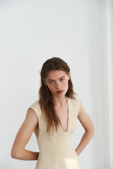 KORT STRIBET KJOLE - Ecru/Yellow fra Zara