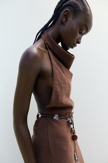 DRAPED HALTER MIDI DRESS - Chocolate by Zara