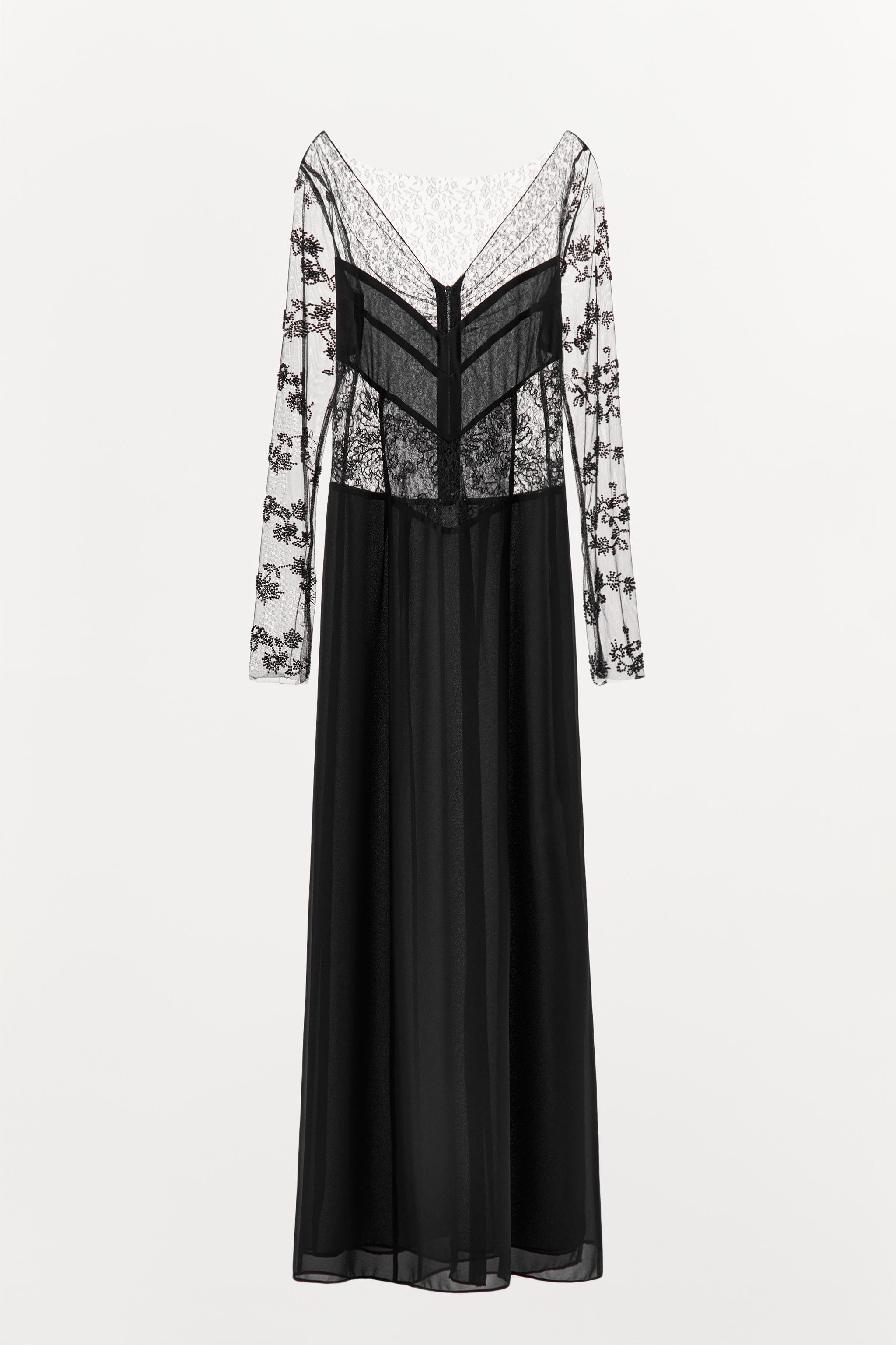 ZARA LONG LACE DRESS online BLACK