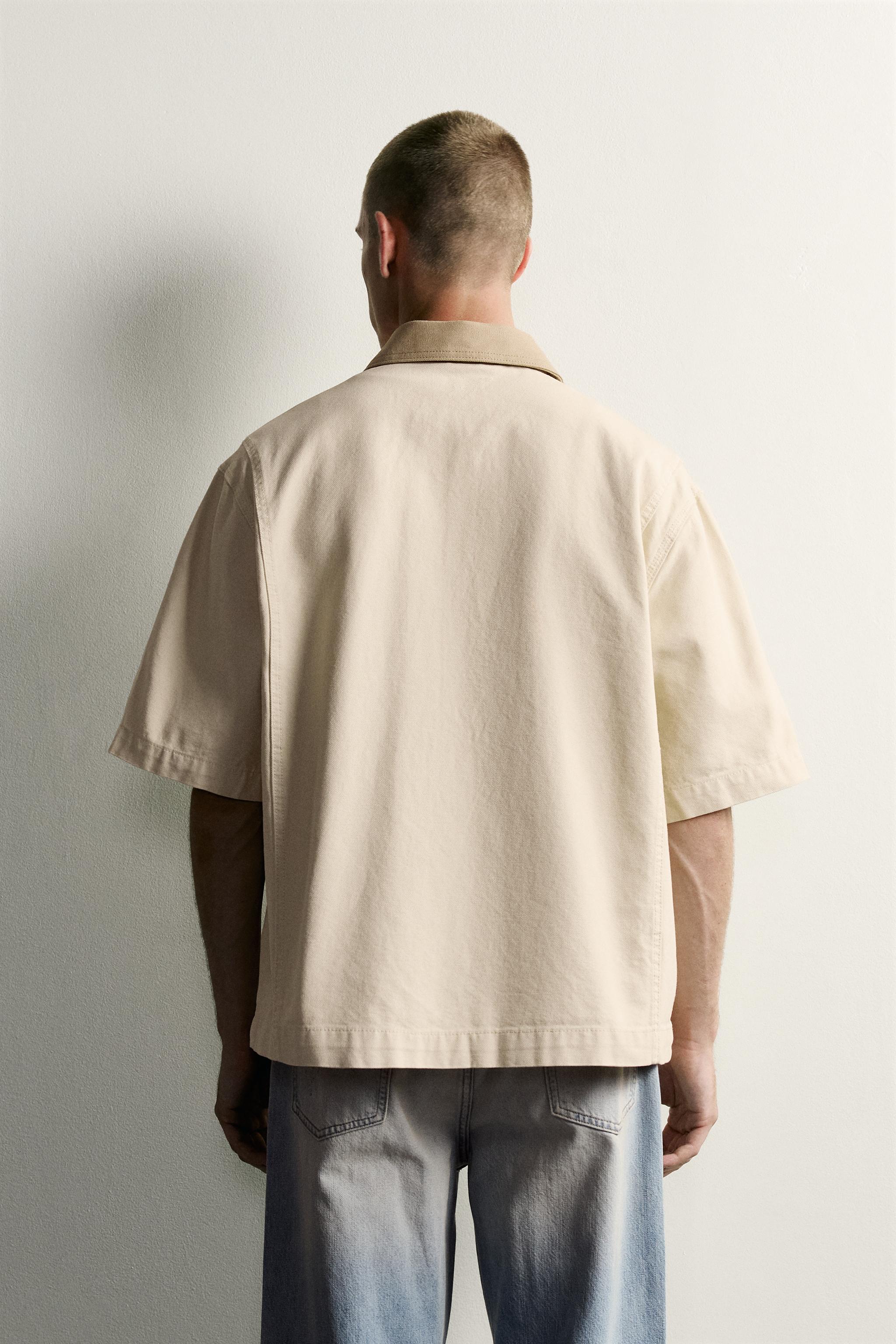 Zara SHORT SLEEVE CONTRAST COLLAR OVERSHIRT — фото 3