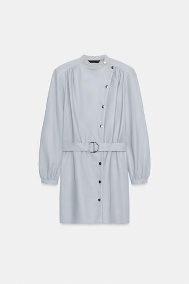 SHORT FAUX LEATHER BELTED DRESS - Blue by Zara - Image 7