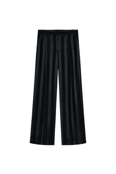 METALLIC THREAD STRIPED JACQUARD TROUSERS - Black by Zara