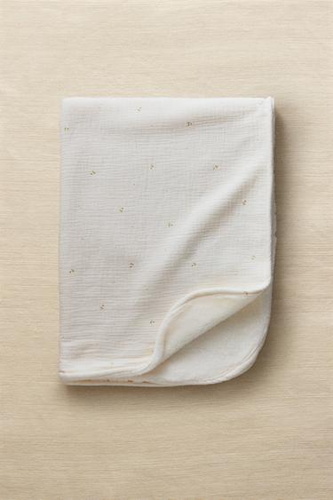 CHILDREN'S FLORAL MUSLIN BLANKET - Ecru by Zara