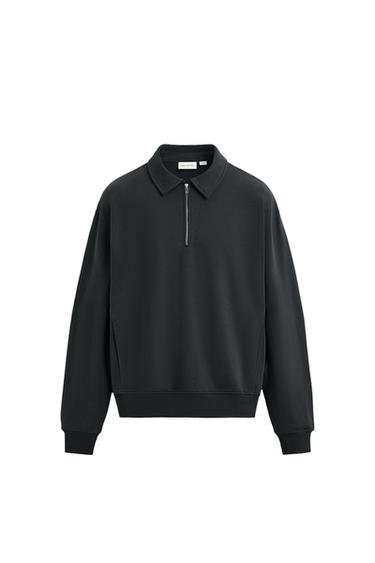 POLO SWEATSHIRT WITH ZIP - Charcoal by Zara