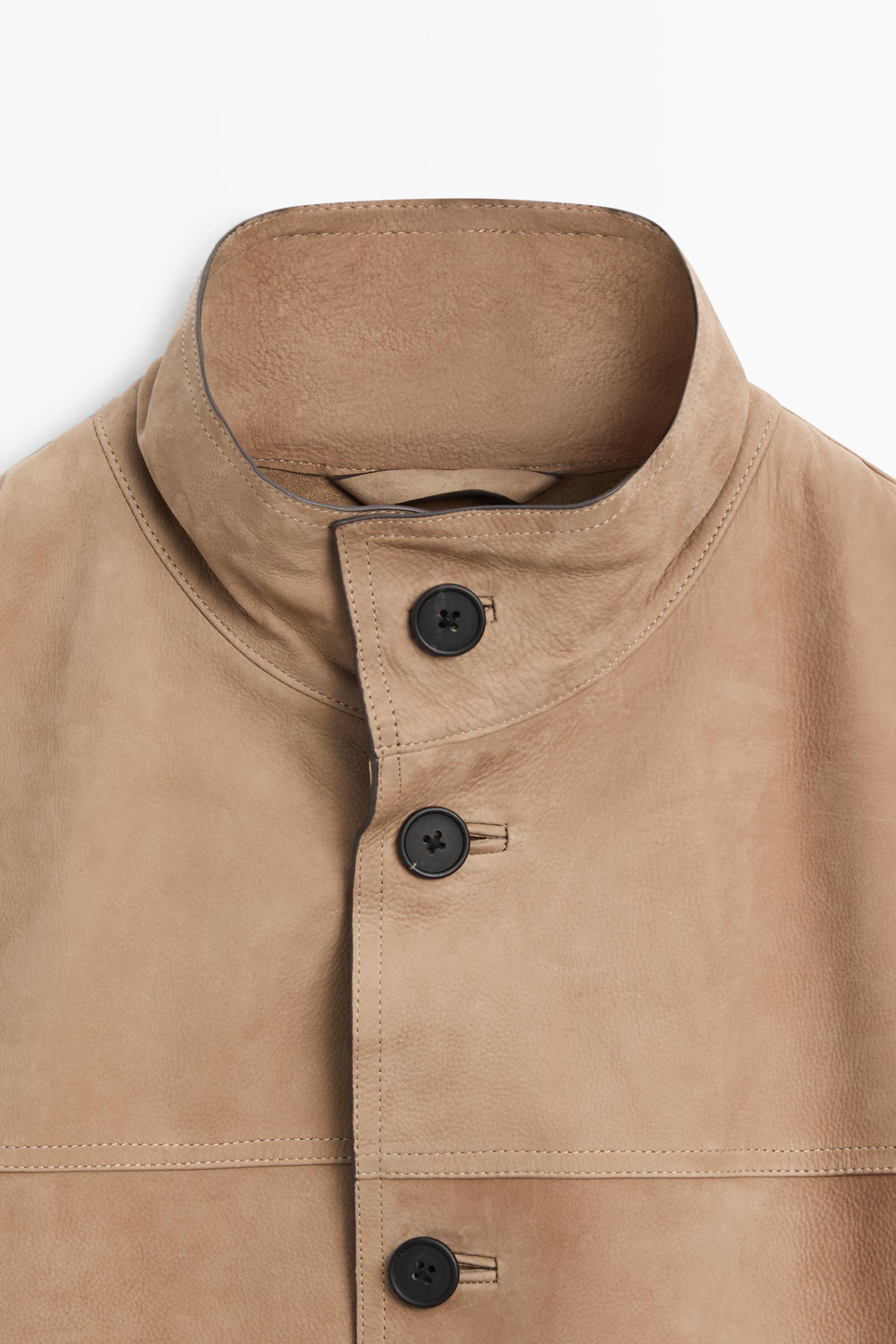 Veste en cuir nubuck à col officier