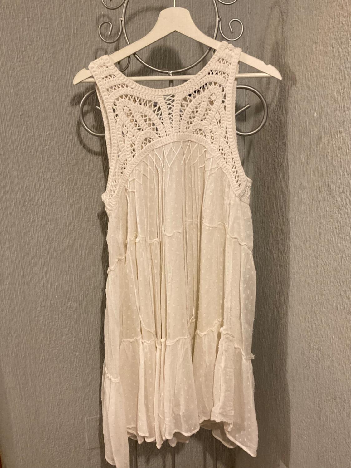 DOTTED MESH DRESS WITH CROCHET BIB FRONT