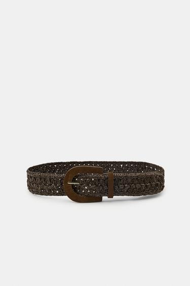 RAFFIA BELT WITH LEATHER BUCKLE - Brown by Zara