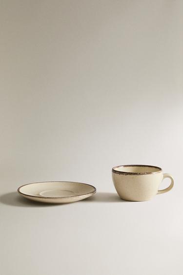 STONEWARE TEACUP AND SAUCER - Light ecru by Zara - Image 3