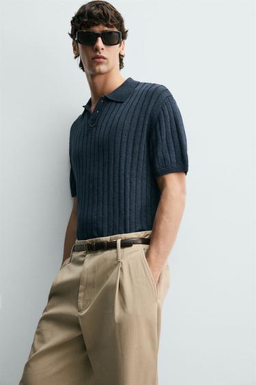 RIB KNIT POLO SHIRT - Navy blue by Zara - Image 5