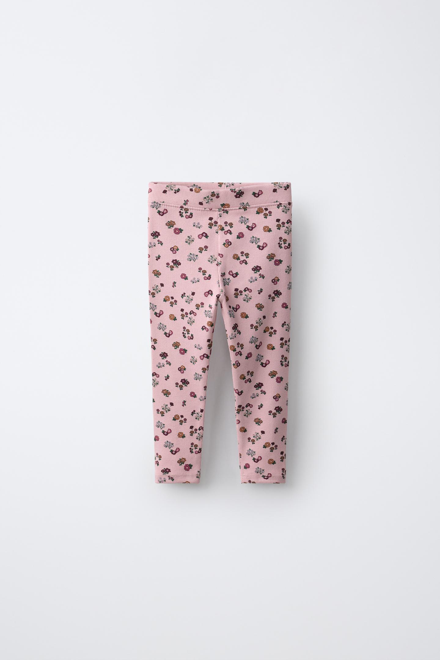 Детские леггинсы Zara Floral Print Ribbed, цвет: Розовый