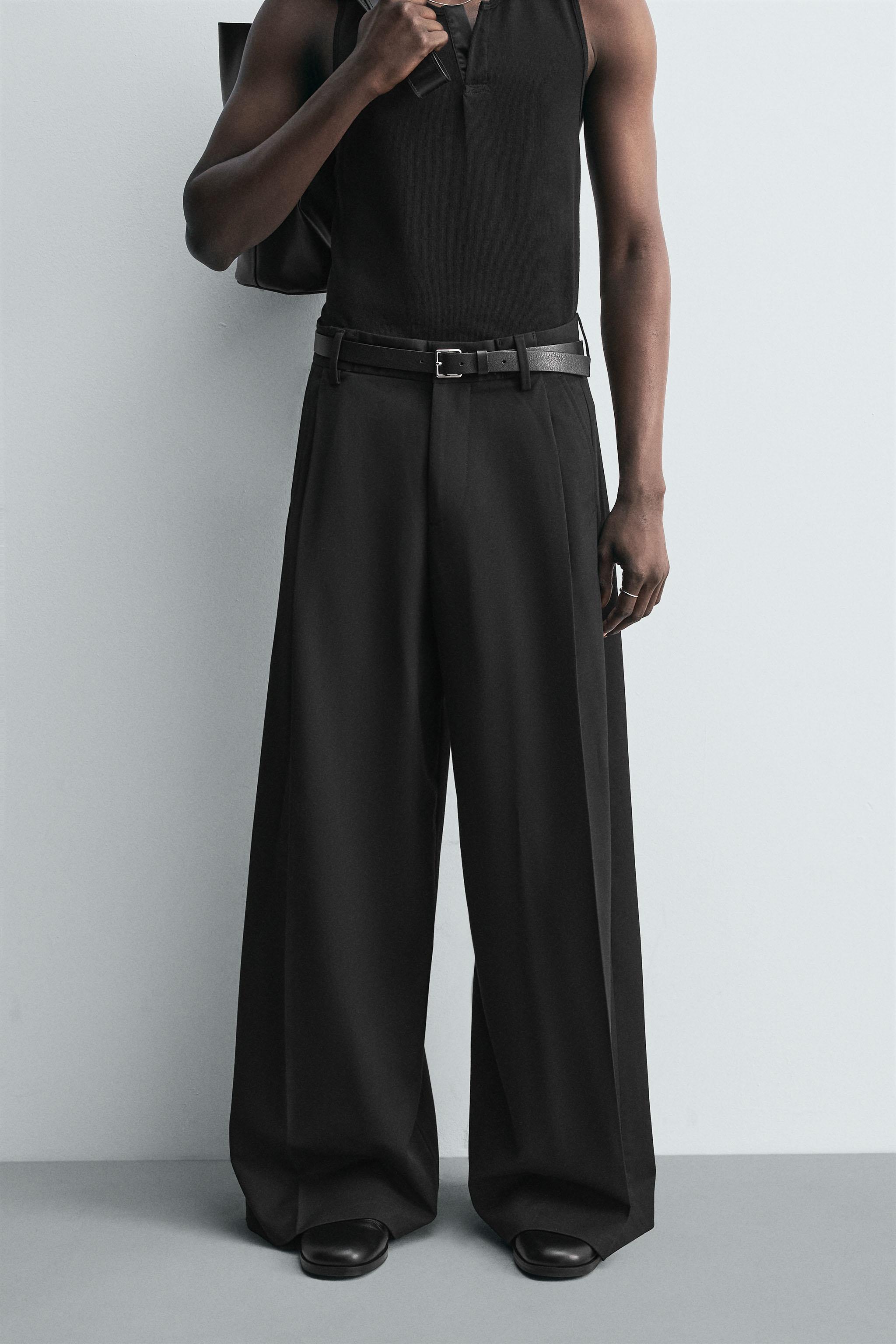 ワイドレッグプリーツパンツ - ブラック | ZARA Japan / 日本