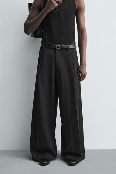 WIDE-LEG PLEATED TROUSERS - Black by Zara - Image 1
