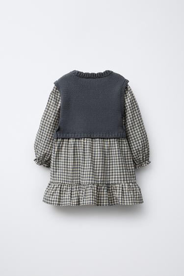 CHECK DRESS WITH KNITTED WAISTCOAT - Mid-blue by Zara - Image 1