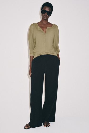 PANTALÓN RECTO ALGODÓN - Negro de Zara