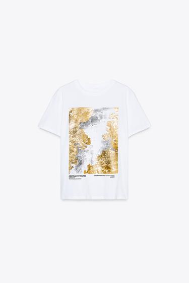 PRINT T-SHIRT WITH FOIL DETAIL - Golden by Zara - Image 3