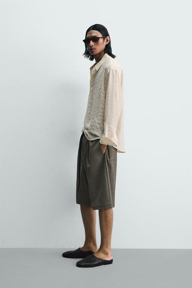 CHEMISE POLO JACQUARD CARREAUX EFFET FROISSÉ - Blanc cassé de Zara - Image 3