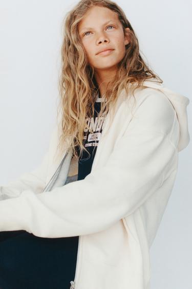 BASIC ZIP-UP HOODIE - Ecru by Zara