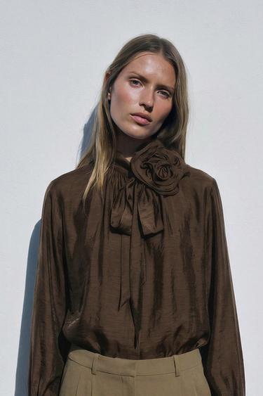 FLORAL BLOUSE - Brown by Zara - Image 0
