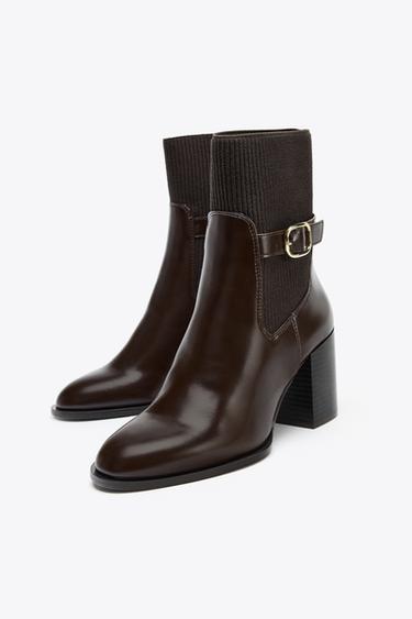 FABRIC UPPER HEELED ANKLE BOOTS - Brown by Zara - Image 3