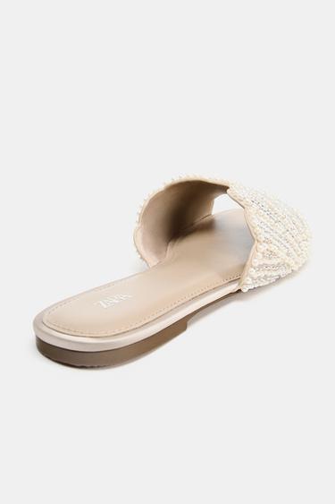 FLAT SANDALS WITH SHINY APPLIQUÉS - White by Zara - Image 3