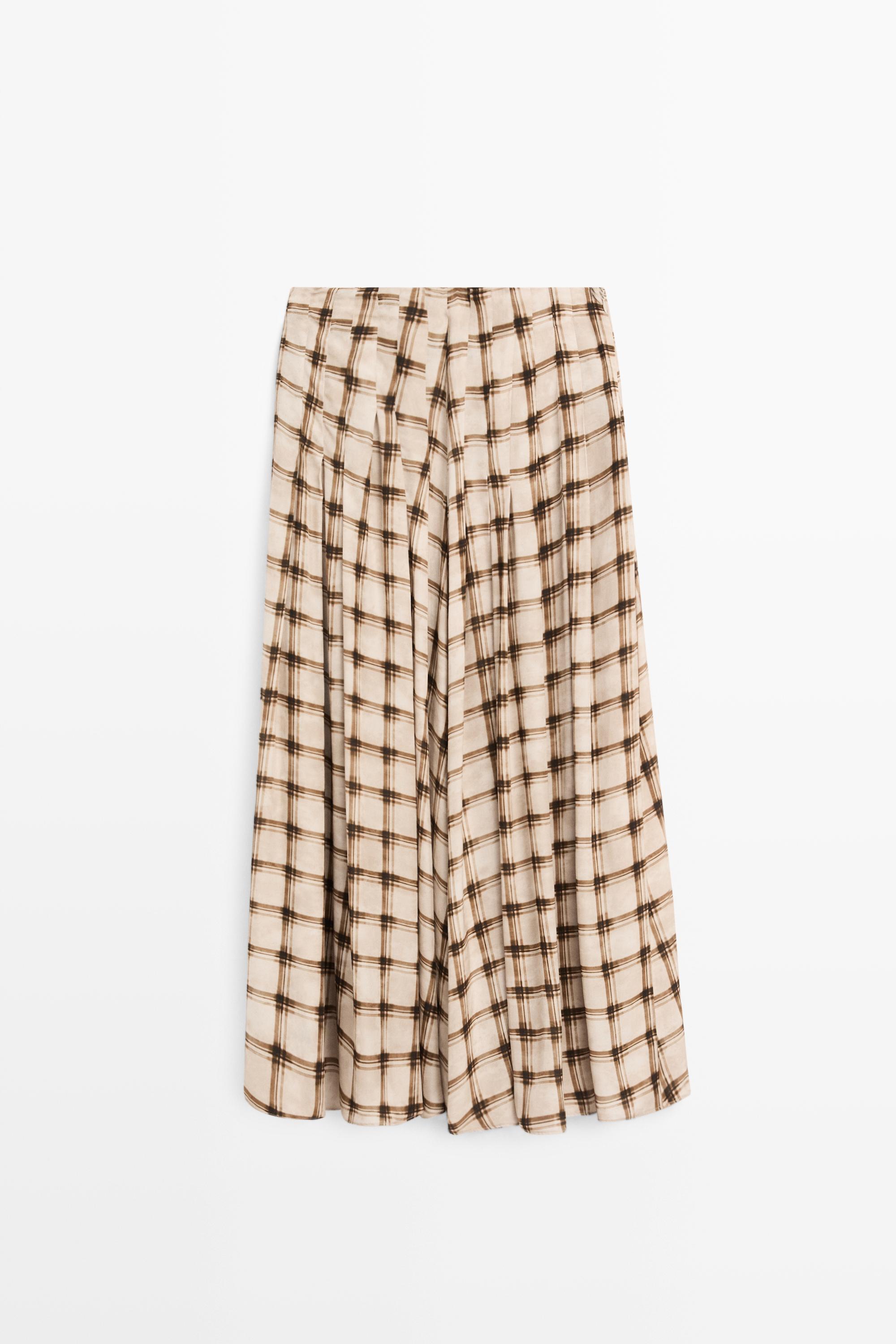 Flowing check midi skirt co-ord - Light mink | ZARA United States