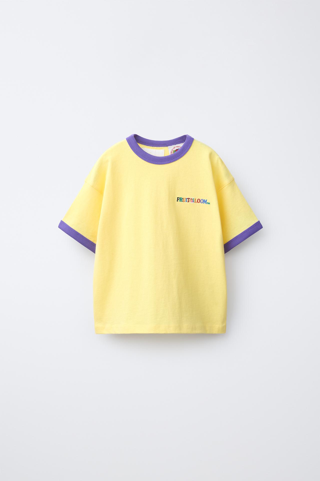 FRUIT OF THE LOOM™ EMBROIDERED CONTRAST T-SHIRT — Yellow