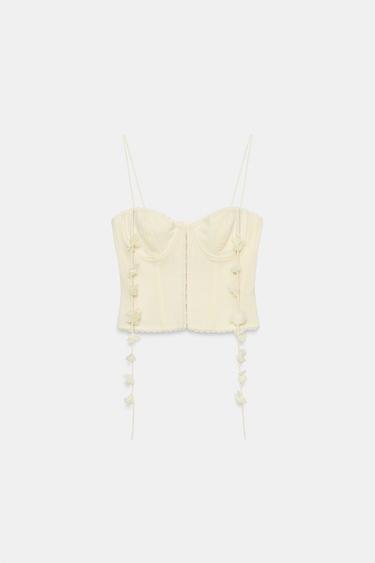 Zara FLORAL CORSET TOP - Light yellow