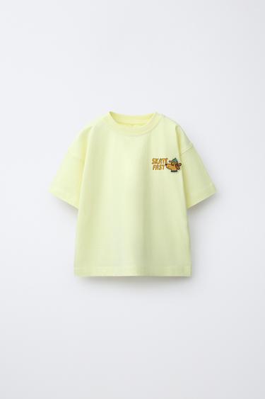 CAMISETA DINOSAURIO ENGOMADO - Amarillo flúor de Zara