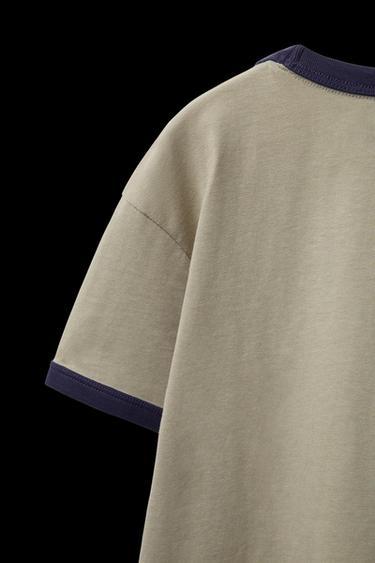 Zara CONTRAST TRIM T-SHIRT - Khaki