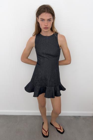 TRF RUFFLE DENIM DRESS - Dark indigo by Zara