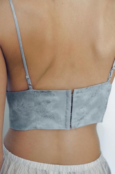 TOP COURT JACQUARD DENTELLE - Gris / Bleu de Zara - Image 2