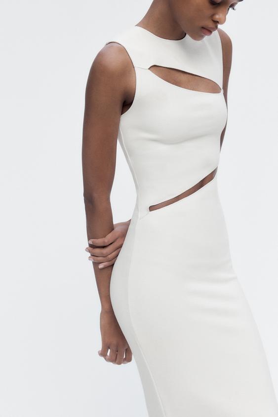 PRUŽNÉ MIDI ŠATY S DETAILEM CUT OUT - Bílá od Zara - Obrázek 5