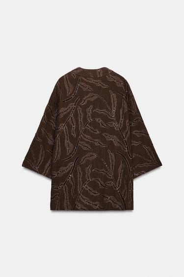METALLIC THREAD AND sequin KIMONO JACKET - Brown by Zara
