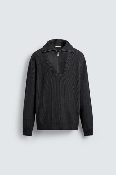 PURL KNIT QUARTER-ZIP JUMPER - Grey marl by Zara