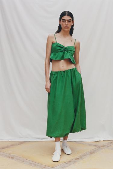 BALLOON MIDI SKIRT - Green by Zara - Image 0