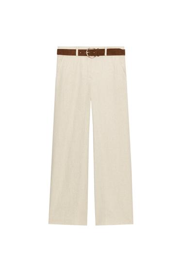 LINEN BLEND CULOTTES WITH BELT - Light beige by Zara