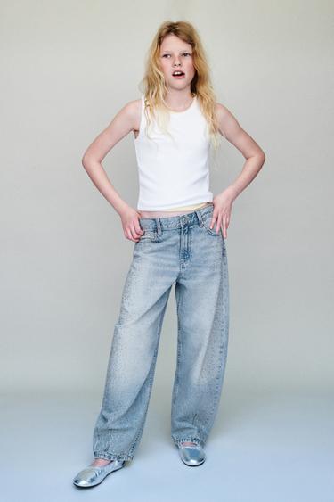 BARREL JEANS WITH RHINESTONES - Light blue by Zara