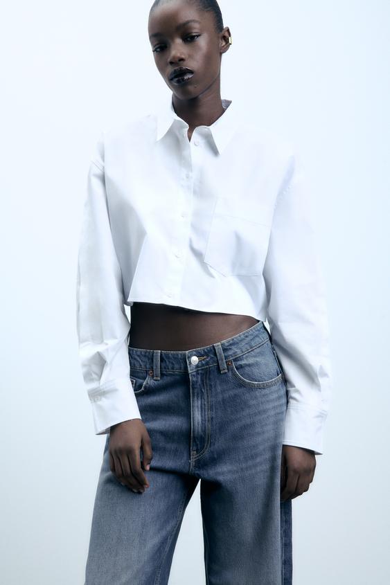CROPPED SHIRT WITH POCKET White ZARA Australia