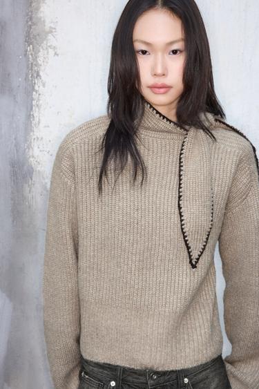 Zara 蝴蝶結針織衫 - 棕色 / 暗灰褐色