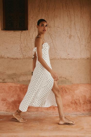 ROBE MIDI À POIS - Écru / Marron de Zara - Image 6