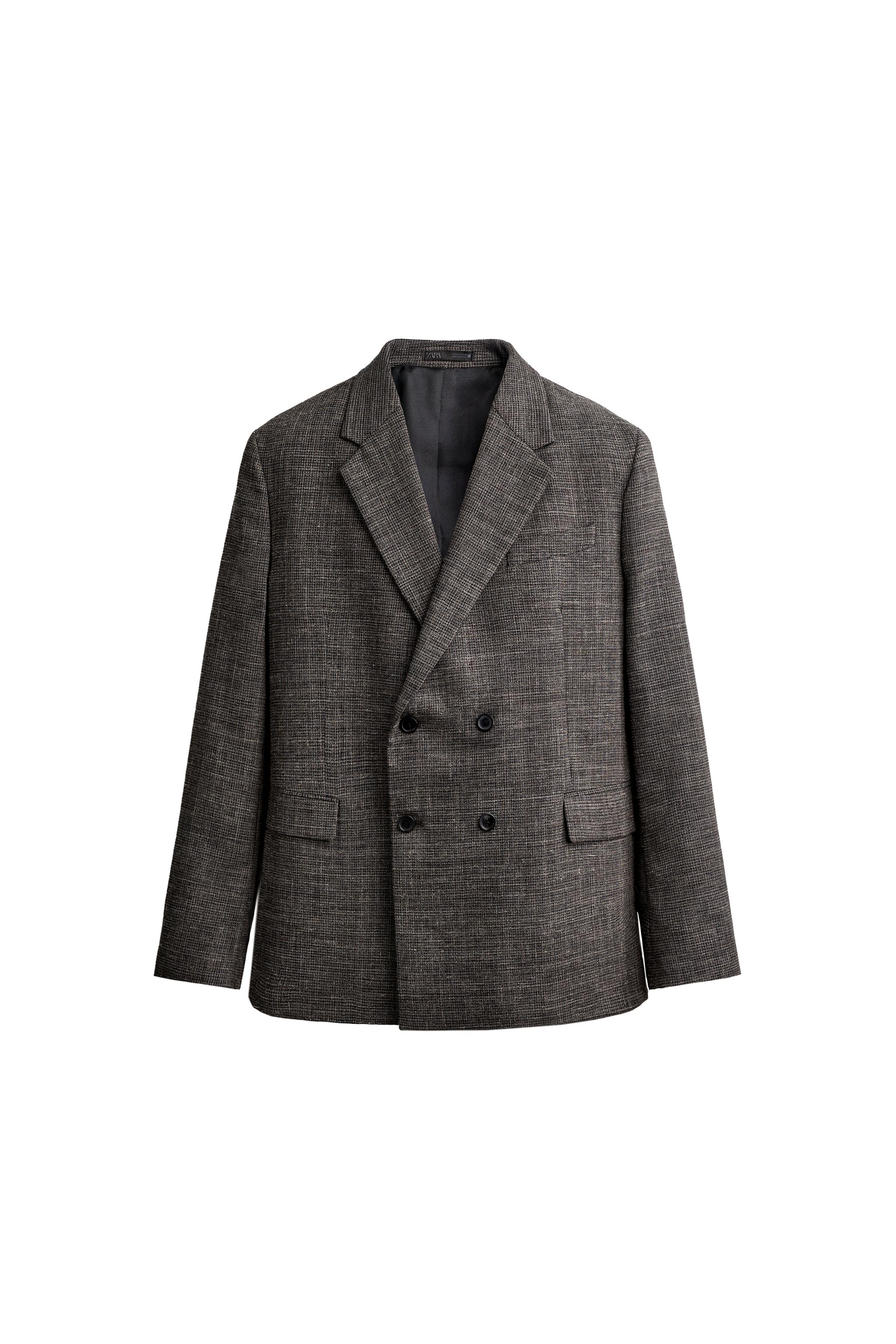 ZARA ダブルブレスト仕様ウールブレザー 定価22,990円 ダブルブレスト ハウンドトゥース ブレーザー - グレーマール | ZARA