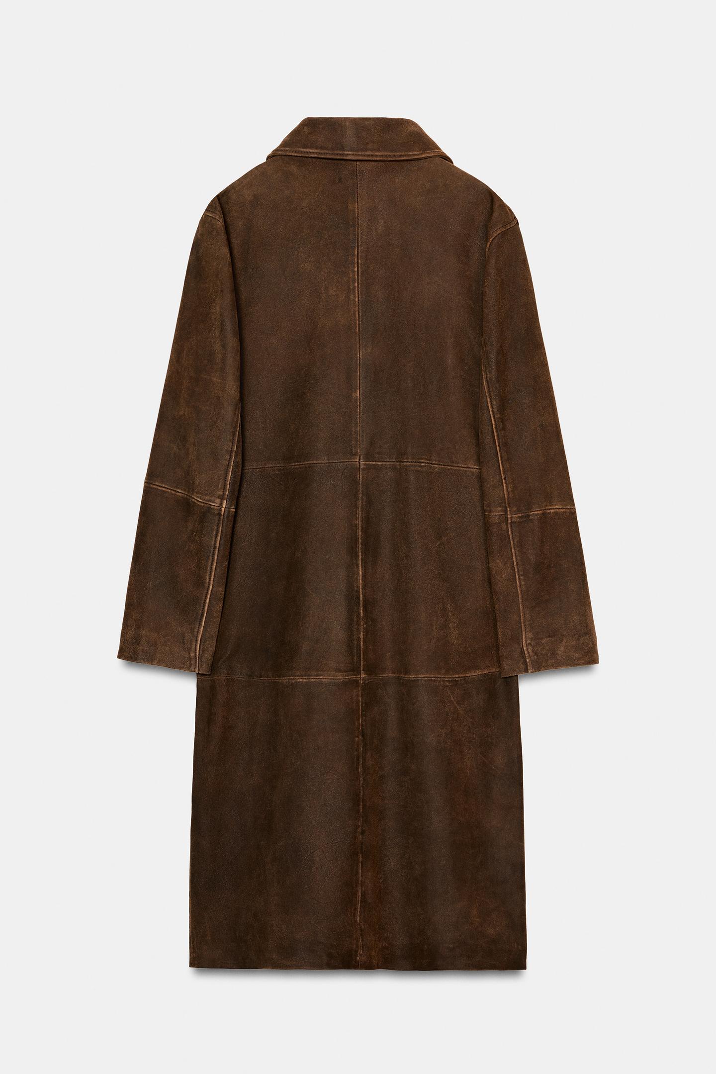 Женское пальто Zara ZW Collection 100% Leather Long, цвет: Коричневый — фото 6