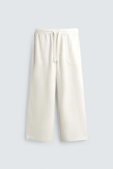 RELAXED FIT VISCOSE - LINEN TROUSERS - White by Zara